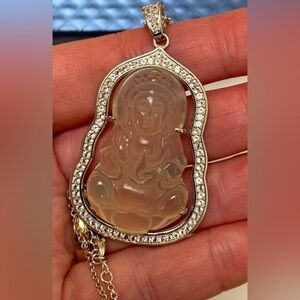 New Victoria Wieck Sterling Silver 925 White Topaz Buddha Pendant Necklace